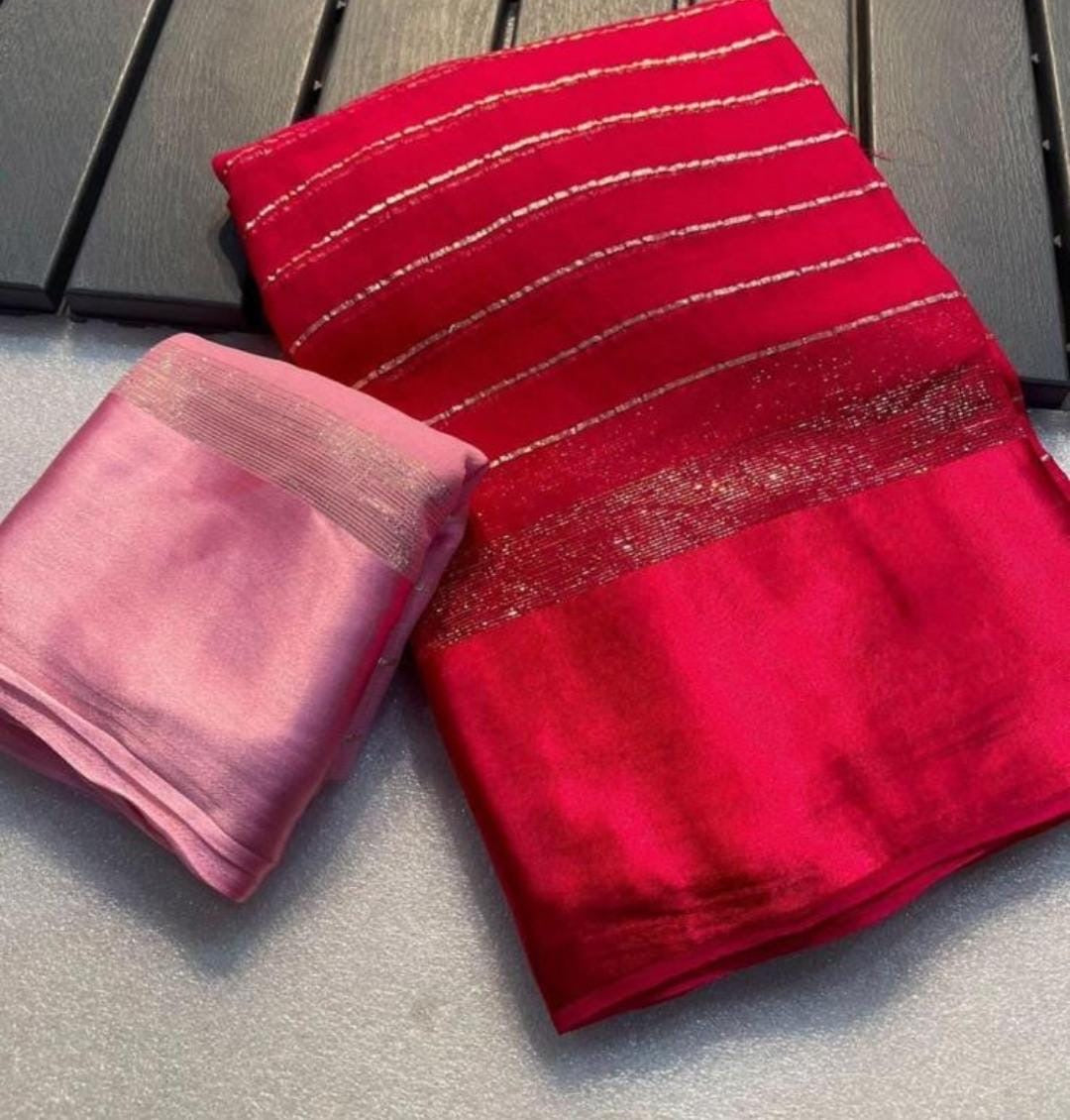 Beaux saris en georgette avec bordure en satin