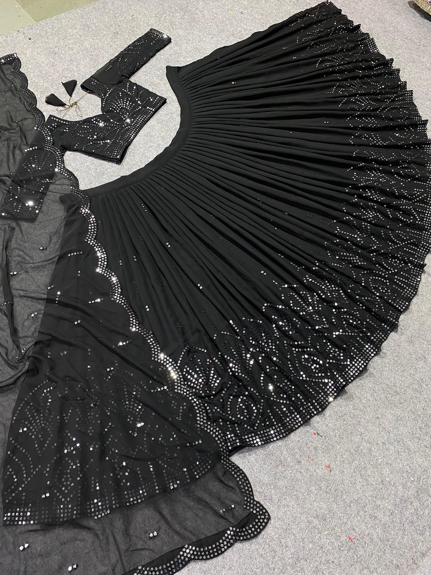 Black Handwork Anarkali Lehenga Set Timeless Elegance in Every Detail