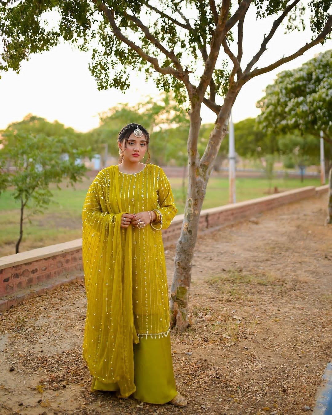 Faux Georgette And Heavy Embroidery Sequence Work Top-Plazo And Dupatta Set Fully Stitched