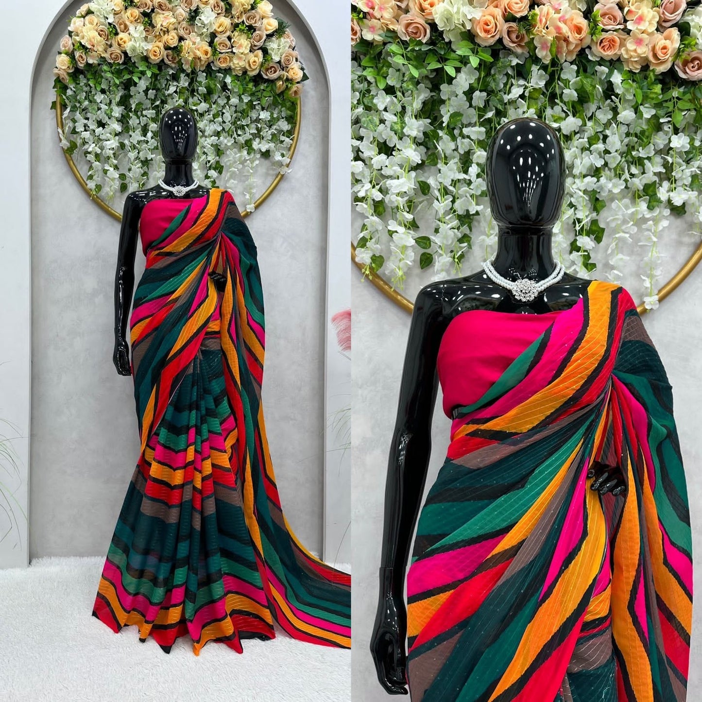 Magnifique Saree de créateur sur tissu Georgette lourd