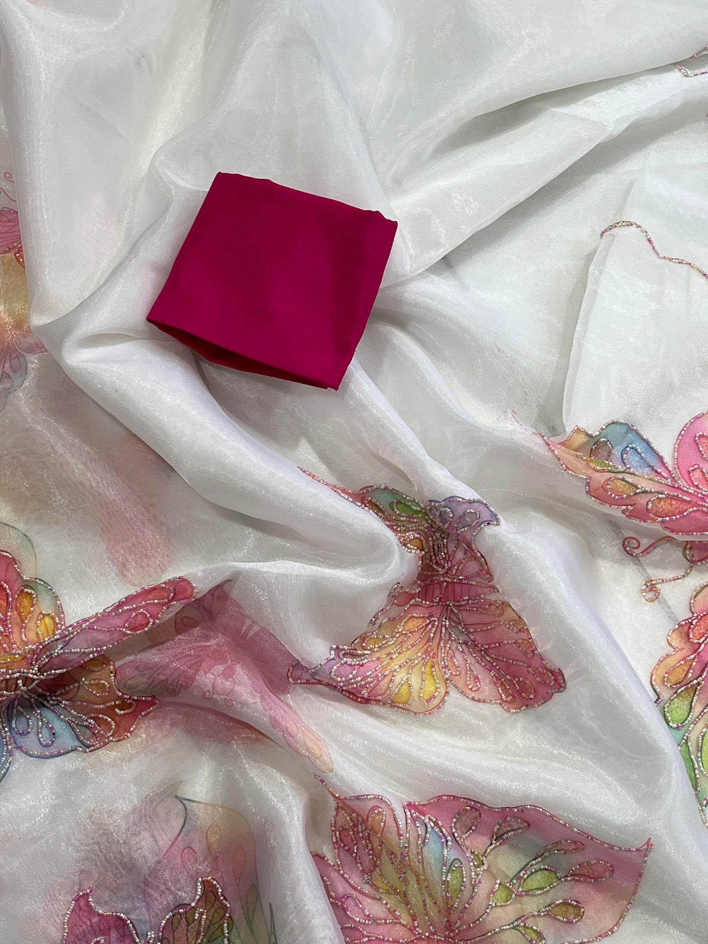 Sari en pur organza avec imprimé papillon élégant 🦋