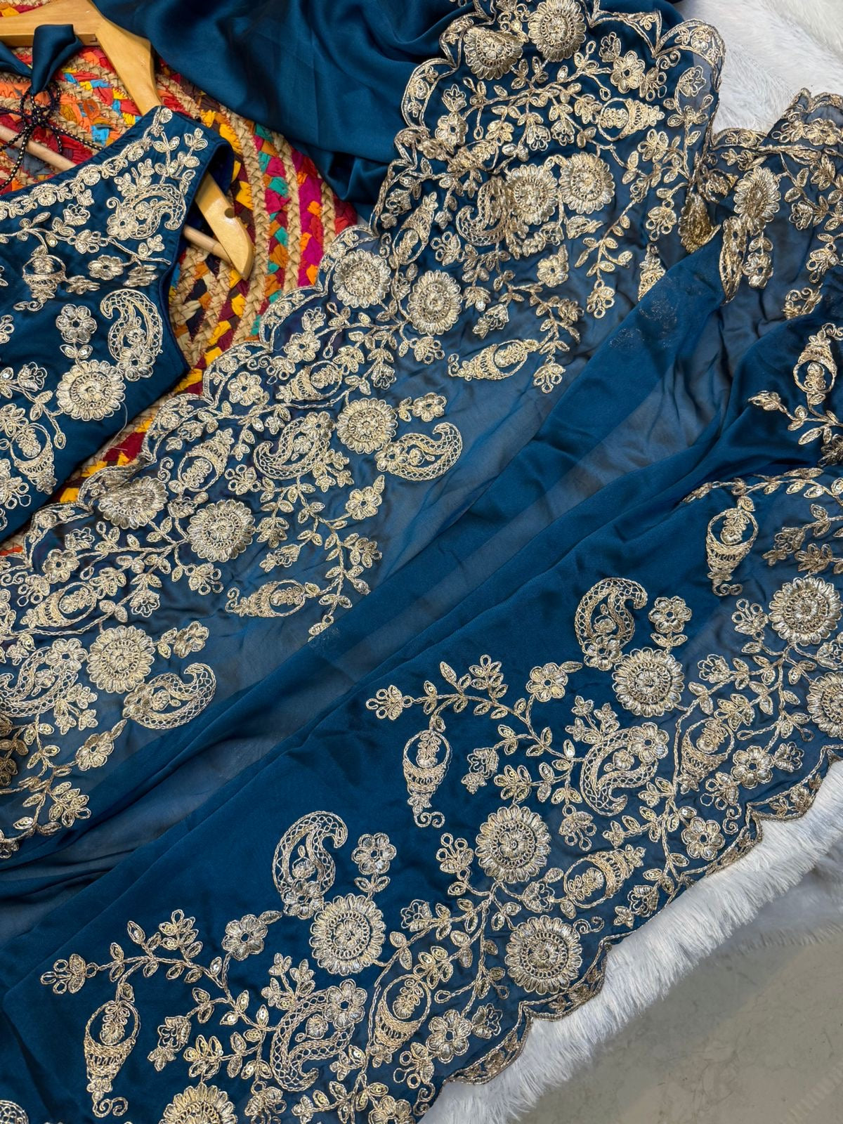 Exquisite Rangoli Silk Saree with Sequins Embroidery – Elegance Redefined