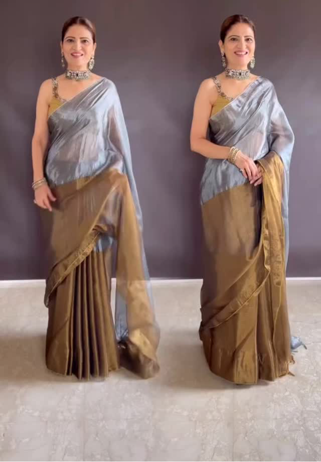 Soft Mul Tissue Saree with Gold & Silver Elegance