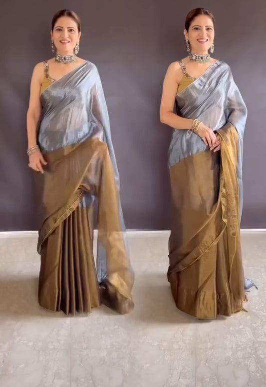 Soft Mul Tissue Saree with Gold & Silver Elegance