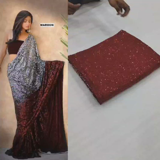 Glamour Fusion : Saree à paillettes Bollywood Blockbuster en georgette lourde de 60 grammes